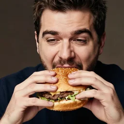 andy milonakis eating a burger, 4 k, ultra high detail, photorealistic