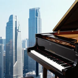 abstract high rise city growing from a grand piano