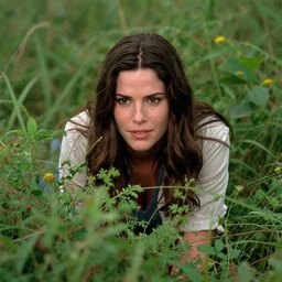 young Sandra Bullock sneaking through underbrush created by WLOP