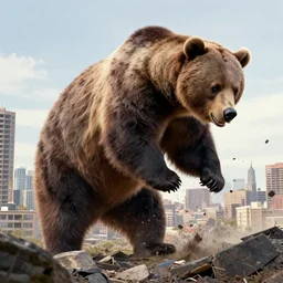 a giant bear attacking the city, photomanipulation, photoshop, digital art