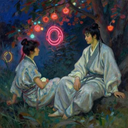 wuxia, summer, neon light, painting by gaston bussiere, craig mullins, j. c. leyendecker