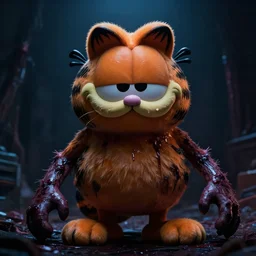 garfield the cat as an eldritch monster, body horror, cinematic lighting, dark aesthetic