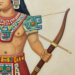 detailed painting of a mayan warrior with a crossbow detail intricate exquisite colorful