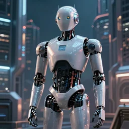 Humanoid robot in a futuristic dystopian city, realistic, detailed, trending on artstation, night