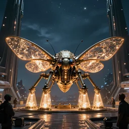 giant armored drone, scifi, alien base, midnight, power generators, highly detailed, moth shape, glow, artstation, masterpiece, epic lighting, art by filippo ubertino and eddie mendoza and edward denton