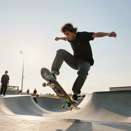 photo still of a skateboarder performing a mute air grab, 8 k, bright ambient lighting key light, 8 5 mm f 1. 8