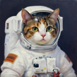 cosmopolitan cosmonaut calico cat, oil painting
