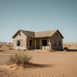abandoned house in the middle of desert, unsettling photo