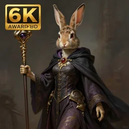 an anthropomorphic female ( ( ( rabbit faced ) ) ) wizard holding a staff, fine art, award winning, intricate, elegant, sharp focus, cinematic lighting, highly detailed, digital painting, 8 k concept art, art by guweiz and z. w. gu, masterpiece, trending on artstation, 8 k