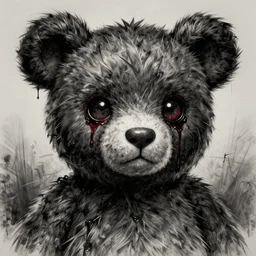 dark art cartoon grunge drawing of a teddy bear with bloody eyes by - loony toons style, horror theme, detailed, elegant, intricate