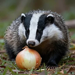 a sad onion being consoled by a badger