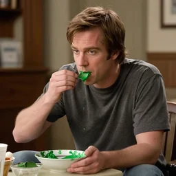 Charlie Kelly, from It’s Always Sunny in Philadelphia, eating green paint