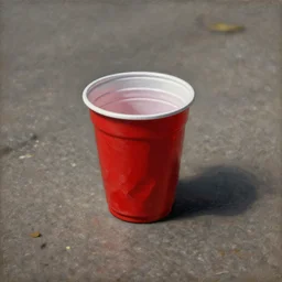 a crumpled red plastic cup on a sidewalk as a classical painting, epic lighting