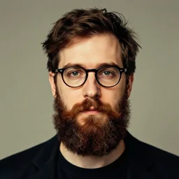 portrait (reddit avatar) of a bearded geek man, no glasses, in the style of Enki Bilal and joe jusko