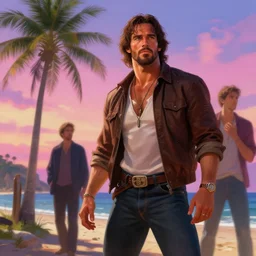 first blood, john rambo, mediterranean beach, palm tree, majoy dreamlike sky,, cinematic lighting, highly detailed, digital painting, trending on artstation, pixiv, masterpiece, concept art, sharp focus, laura sava illustration, art by ross tran and wlop, ilya kuvshinov, jeremiah ketner