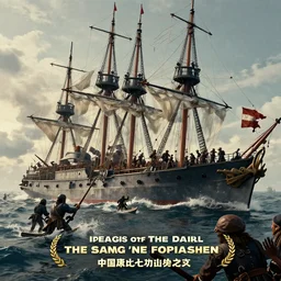 warships battling with pirates from 17th century, very detailed, cinematic precision, award winning