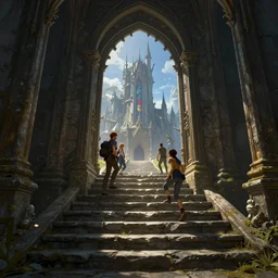 stone steps fantasy leading do a gothic doorway opened, artstation by emilia dziubak, will terry, greg olsen, chris mars, ann long, and mark brooks, gret ritkowski dramatic, architecture, colorful clear sharp focus, warcraft architecture