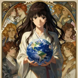 “ anime, full body, yoshiwara yukaku, beautiful girl holding the earth in both hands, highly intricate detailed, light and shadow effects, intricate, highly detailed, digital painting, art station, concept art, smooth, sharp focus, illustration, advanced digital anime art, art by artgerm and greg rutkowski and alphonse mucha and william - adolphe bouguereau, craig mullins, j. c. leyendecker, atmospheric lighting, detailed face, by makoto shinkai, stanley artgerm lau, wlop, rossdraws ”