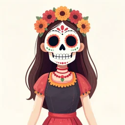 Illustration of a sugar skull day of the dead girl, art by robert hubert