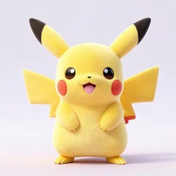 Full length portrait of cute plush pikachu in pastel colors, photo