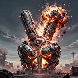 a nuclear explosion merging into the shape of a peace sign, in the style of borderlands, highly detailed, dieselpunk, high quality, 8 k, path traced