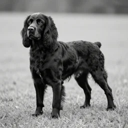black and white, springer spaniel extremely detailed, sharp focus, wide view, full body shot, smooth, digital illustration, by, james jean, by rossdraws, frank franzzeta, sakimichan, jeremy lipking