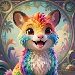 portrait friendly cute happy stylish realistic rainbow animal from africa. background in the style of art nouveau. lively. colorful. hd.