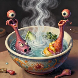 a bowl of boiling imagination, super freaky, ultra detailed, digital painting