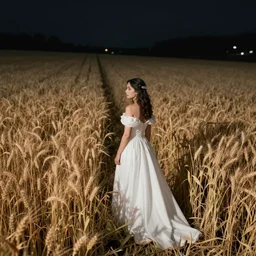 the lonely bride in the wheat field at night, southern gothic, photograph by diane arbus, bayou