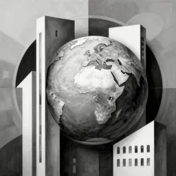 of a highly insane details of a photo of abstract art of architecture mixing between real and fake worlds, black and white color, planet earth in background, machine, grey shading, art nouveau futuristic background, heavily detailed, intricate artwork by tooth wu and wood and beetle, greg rutko, 8 0 k,
