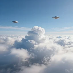 sky scene, beautiful sky scene, hyper - realistic, high quality photo manipulation, amazing clouds, fine details, epic composition, fantasy scenery, digital art, digital photography, 3 d render, a lot of flying saucers in the sky