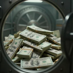 a film still of cash money piling up in a vault, shallow depth of field, cinematic, award winning cgi, vfx, film still cfg _ scale : 7. 0