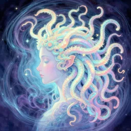 side profile, medusa!!, gloomhaven, luminescent, colorful swirly magic ripples, pastel colors, by greg manchess, huang guangjian, gil elvgren, sachin teng, greg rutkowski, jesper ejsing, ilya kuvshinov
