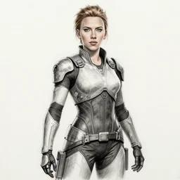 scarlett johansson as commander shepherd mass effect, n 7 armour, pencil and ink, afro samurai anime style, black and white, dramatic lighting, soaking wet, heavy rain!