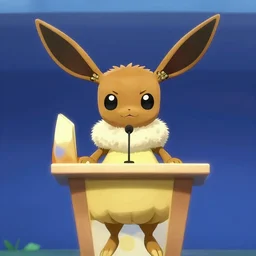 mewtwo the press secretary wearing dress standing behind podium at eevee conference answering questions high resolution pixar