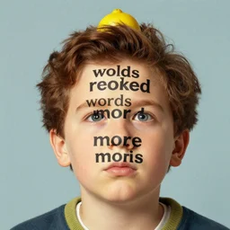 words words and more words forehead brown lemonhead, 4 k rule of thirds, style of norman rockwell, style of richard corben, ultra detailed. - n 8