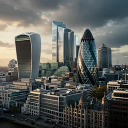 an large apocalyptic city with tall buildings, london architecture in the style of liam wong, cinematic, epic environment, wide lens, cinematic lighting