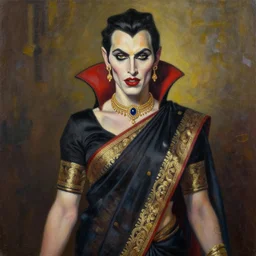 a modern painting of a vampire in an elegant sari, in the style of tim bradstreet, sharp focus, realism, intricate detail