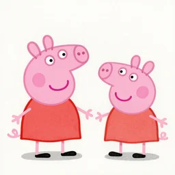 peppa pig and her brother george. realistic watercolor and pencil painting.
