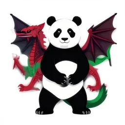 full shot vector art of panda with welsh dragon wings and tail, intercrossed, chimera, welsh flag, adobe illustrator, beautiful composition, in - frame