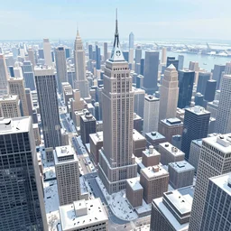 manhattan as a comic style winter wonderland, birds view