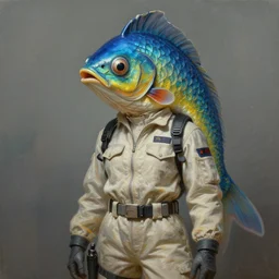 epic professional digital art of female human - fish hybrid animal wearing air force jumpsuit, humanoid head, painting, by leesha hannigan, iris van herpen, artstation, cgsociety, wlop, epic, much wow, much detail, gorgeous, detailed, masterpiece