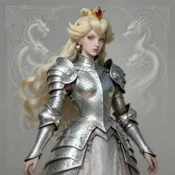 beautiful striking Pre-Raphaelite Princess Peach wearing a suit of dragon scale armor, by Artgerm and Greg Rutkowski, pale, intricate, elegant, highly detailed, digital painting