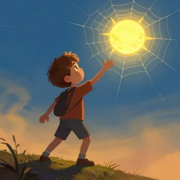 the boy who caught the sun in his web, digital concept art, trending on artstation