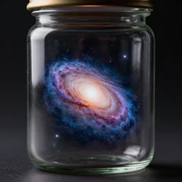 a tiny realistic galaxy deep space images inside a glass jar. sharp focus, photography, unreal engine, trending on artstation, photorealistic, octane, trending on deviantart, unreal engine
