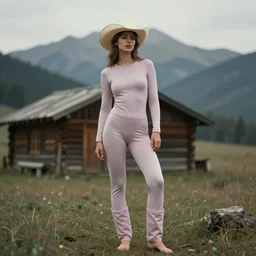 a beautiful ethereal homoerotic full - body portrait of a cowboy wearing a tight pajamas | he's wearing a cowboy hat | background is a cabin in the mountains | realistic, muted colours, dreamlike | by mark maggiori and tom of finland | trending on artstation