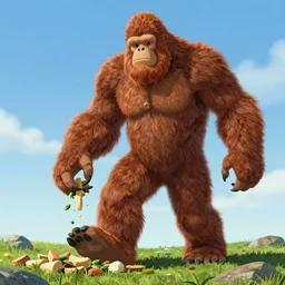 bigfoot monster eating and munching on his big foot