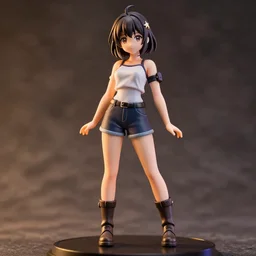 a japanese cute anime girl figure, short hair, boots
