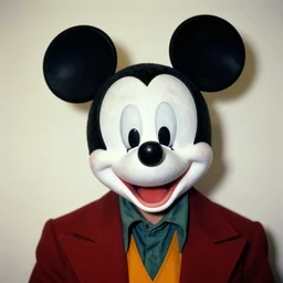 ektachrome solo portrait of mickey mouse wearing scary joker makeup