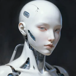 a white cast futuristic biomechanical humanoid man with prety face, porcelain skin, futuristic digital painting, cyberpunk, 8 k,